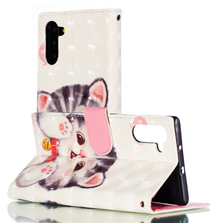 Pattern Printing Light Spot Decor Leather Wallet Shell for Samsung Galaxy Note 10 - Cat-7