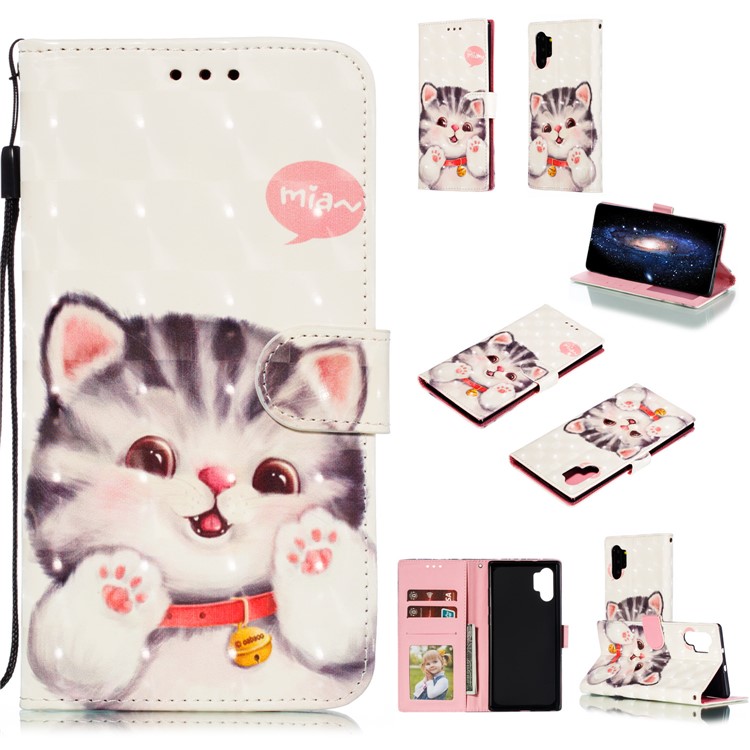 Pattern Printing Light Spot Decor Wallet Leather Case for Samsung Galaxy Note 10 Plus - Cat-1