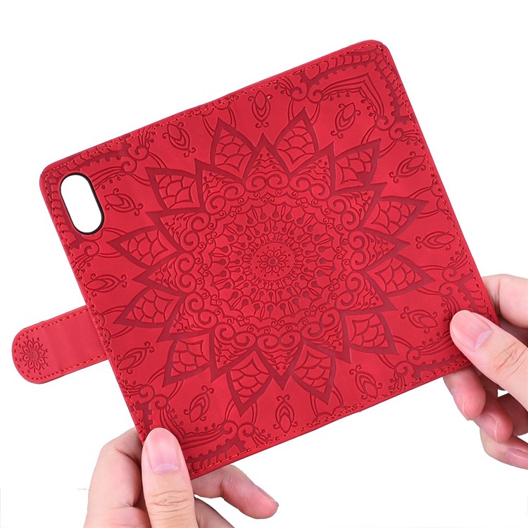 Imprint Flower Flip Leather Wallet Phone Cover for Samsung Galaxy Note 10 - Red-14