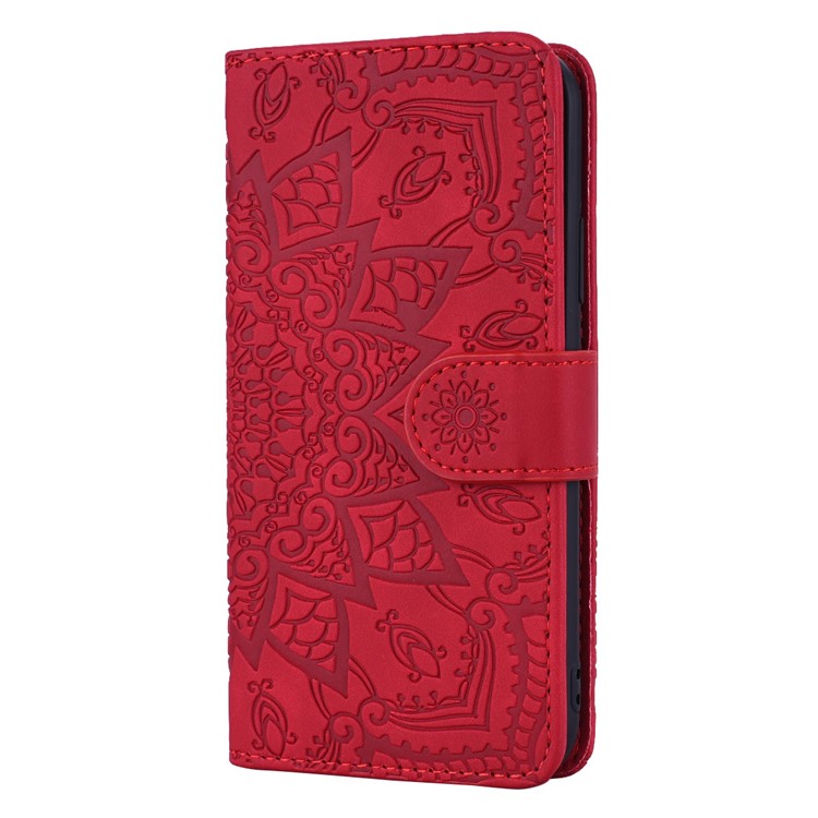 Imprint Flower Flip Leather Wallet Phone Cover for Samsung Galaxy Note 10 - Red-2