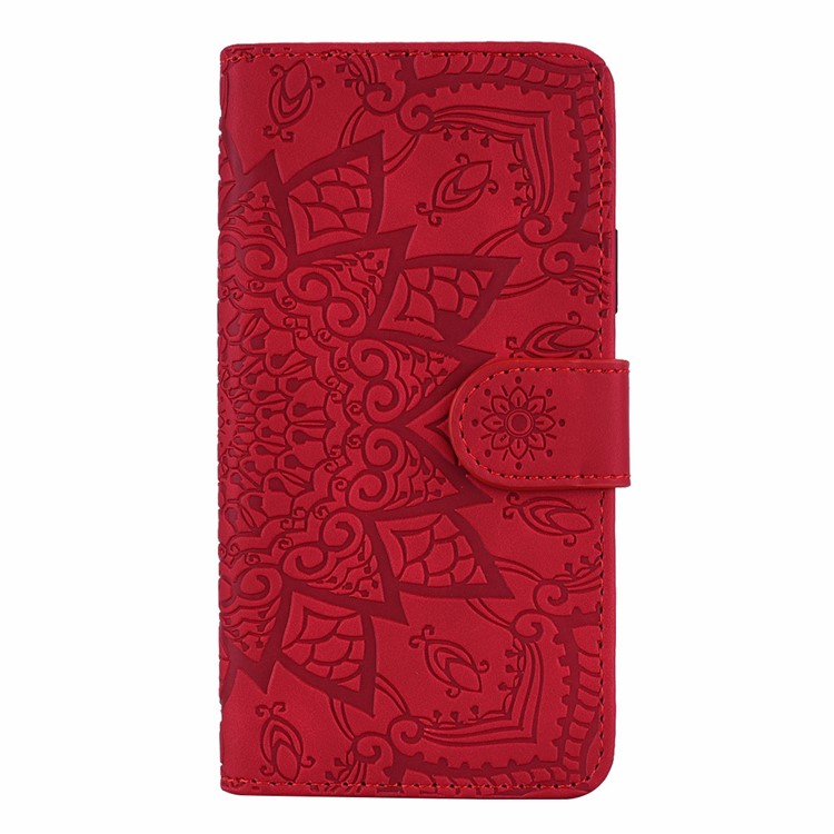 Imprint Flower Flip Leather Wallet Phone Cover for Samsung Galaxy Note 10 - Red-5