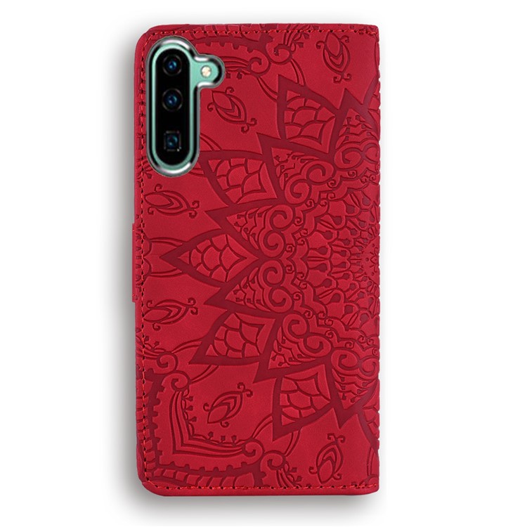 Imprint Flower Flip Leather Wallet Phone Cover for Samsung Galaxy Note 10 - Red-6