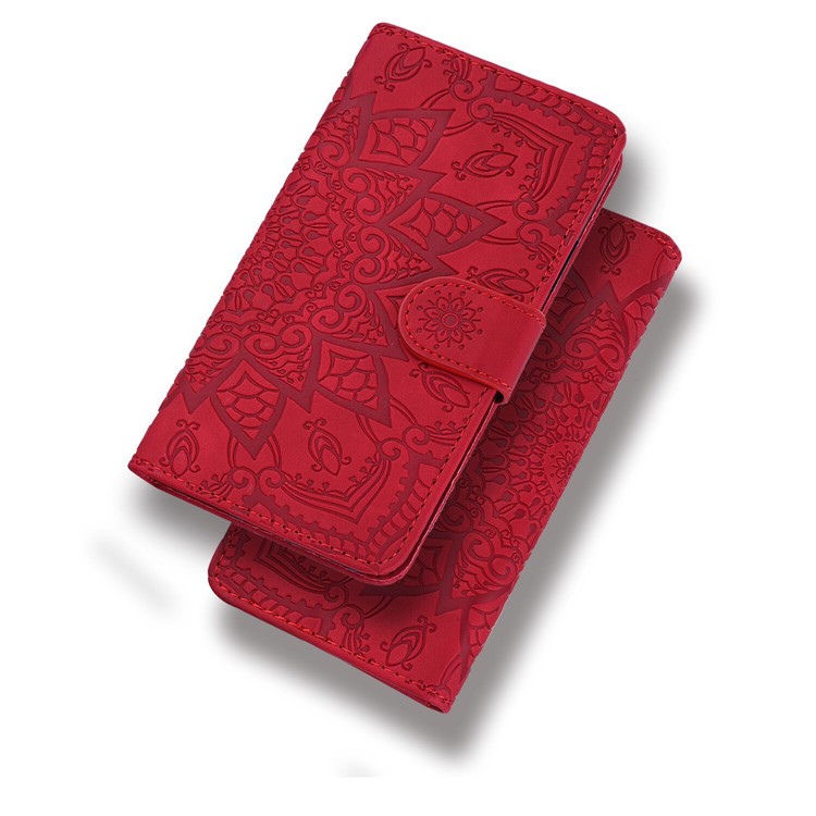 Imprint Flower Flip Leather Wallet Phone Cover for Samsung Galaxy Note 10 - Red-7