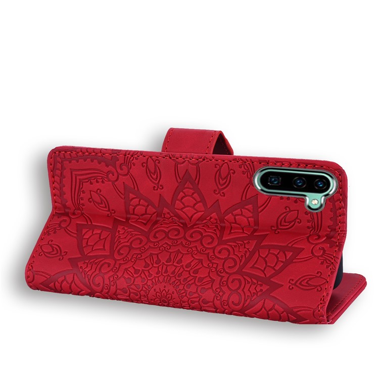 Imprint Flower Flip Leather Wallet Phone Cover for Samsung Galaxy Note 10 - Red-9