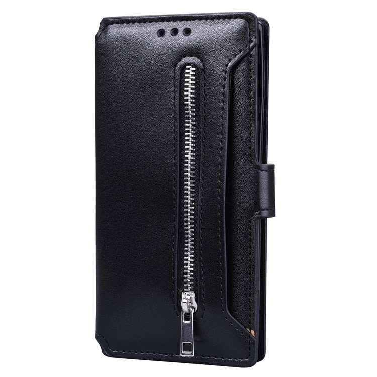 Card Holder Zippered Wallet Leather Phone Case for Samsung Galaxy Note 10 - Black-2