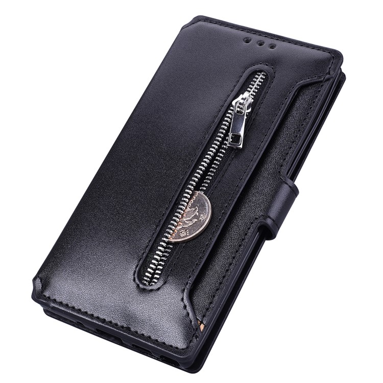 Card Holder Zippered Wallet Leather Phone Case for Samsung Galaxy Note 10 - Black-4