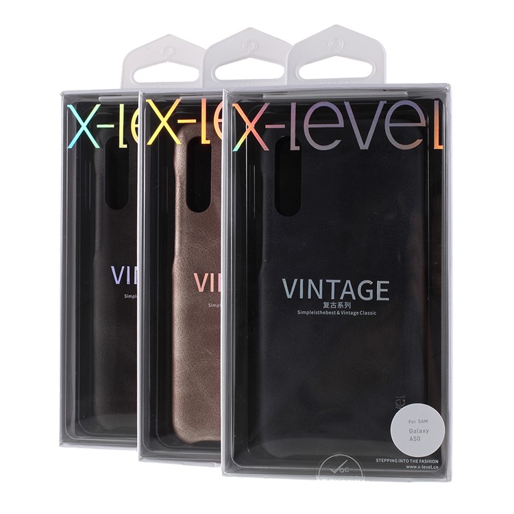 X-LEVEL Vintage Series PU Leather Coated PC Phone Casing for Samsung Galaxy A50 - Black-12