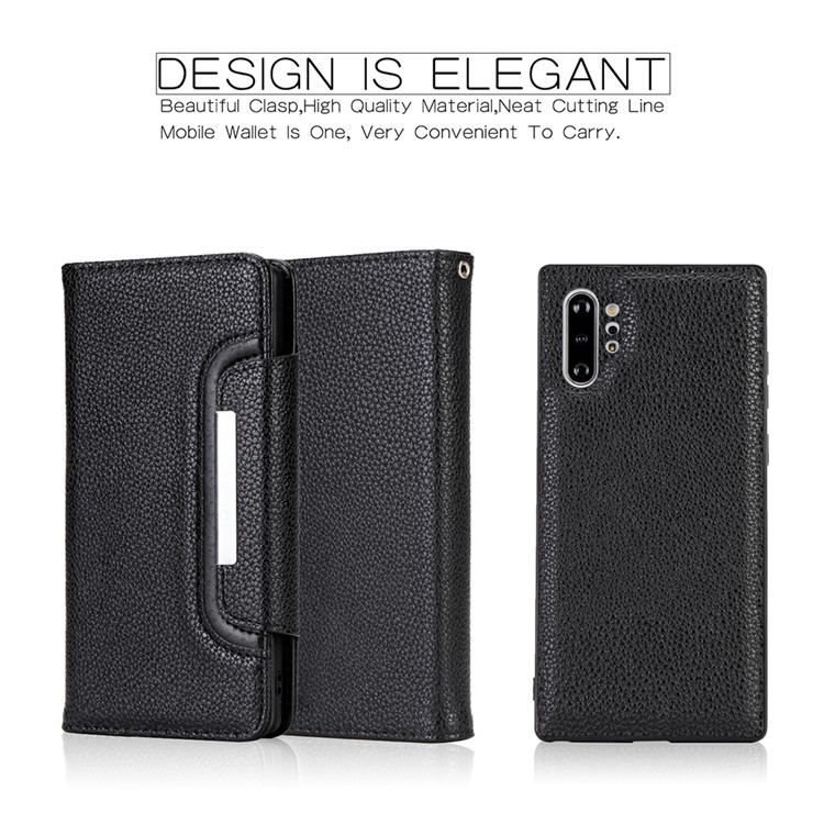 Litchi Texture Detachable 2-in-1 Magnet Leather Wallet Phone Cover for Samsung Galaxy Note 10 Plus - Black-2