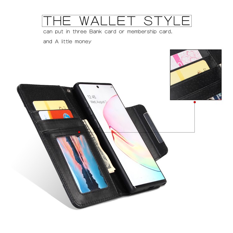 Litchi Texture Detachable 2-in-1 Magnet Leather Wallet Phone Cover for Samsung Galaxy Note 10 Plus - Black-3