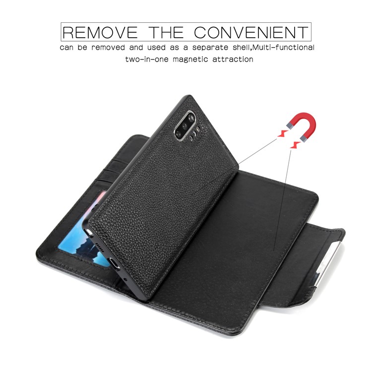 Litchi Texture Detachable 2-in-1 Magnet Leather Wallet Phone Cover for Samsung Galaxy Note 10 Plus - Black-5