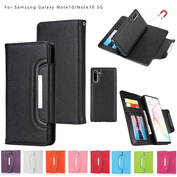 Litchi Texture Detachable 2-in-1 Magnet Leather Wallet Phone Shell for Samsung Galaxy Note 10 - Black-1