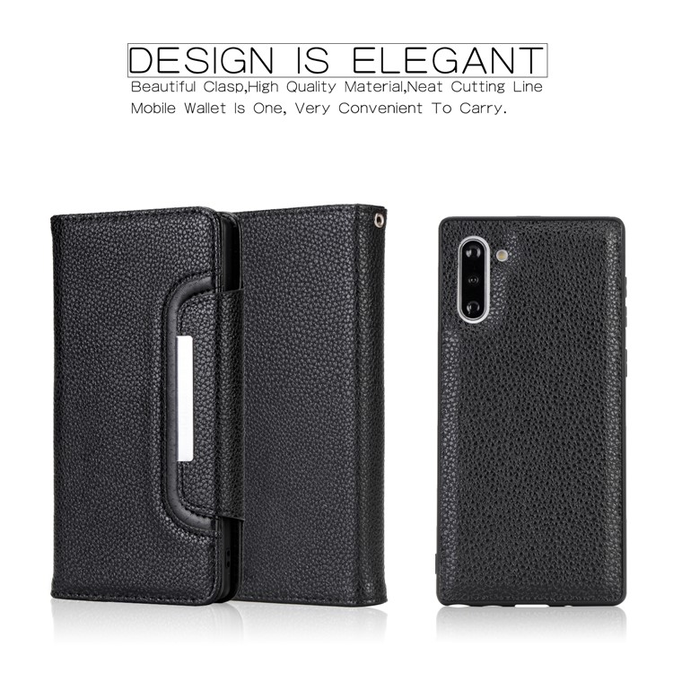 Litchi Texture Detachable 2-in-1 Magnet Leather Wallet Phone Shell for Samsung Galaxy Note 10 - Black-2