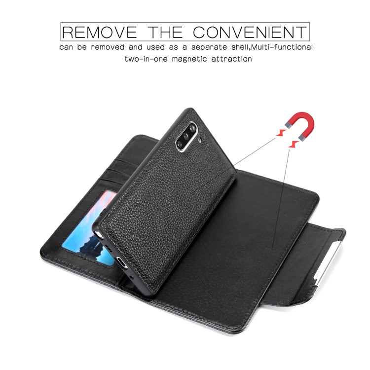 Litchi Texture Detachable 2-in-1 Magnet Leather Wallet Phone Shell for Samsung Galaxy Note 10 - Black-5