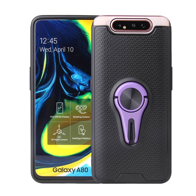 Finger Ring Kickstand PC + TPU Phone Case (Built-in Magnetic Metal Sheet) for Samsung Galaxy A80/A90 - Purple-1