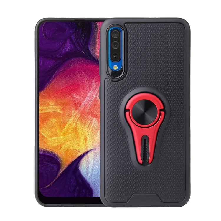 Finger Ring Kickstand PC + TPU Phone Case (Built-in Magnetic Metal Sheet) for Samsung Galaxy A50 - Red-1