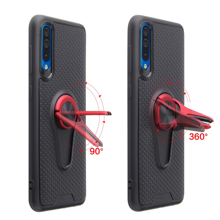 Finger Ring Kickstand PC + TPU Phone Case (Built-in Magnetic Metal Sheet) for Samsung Galaxy A50 - Red-4