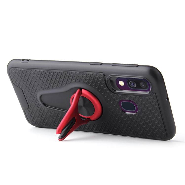 Finger Ring Kickstand PC + TPU Phone Case (Built-in Magnetic Metal Sheet) for Samsung Galaxy A40 - Red-2