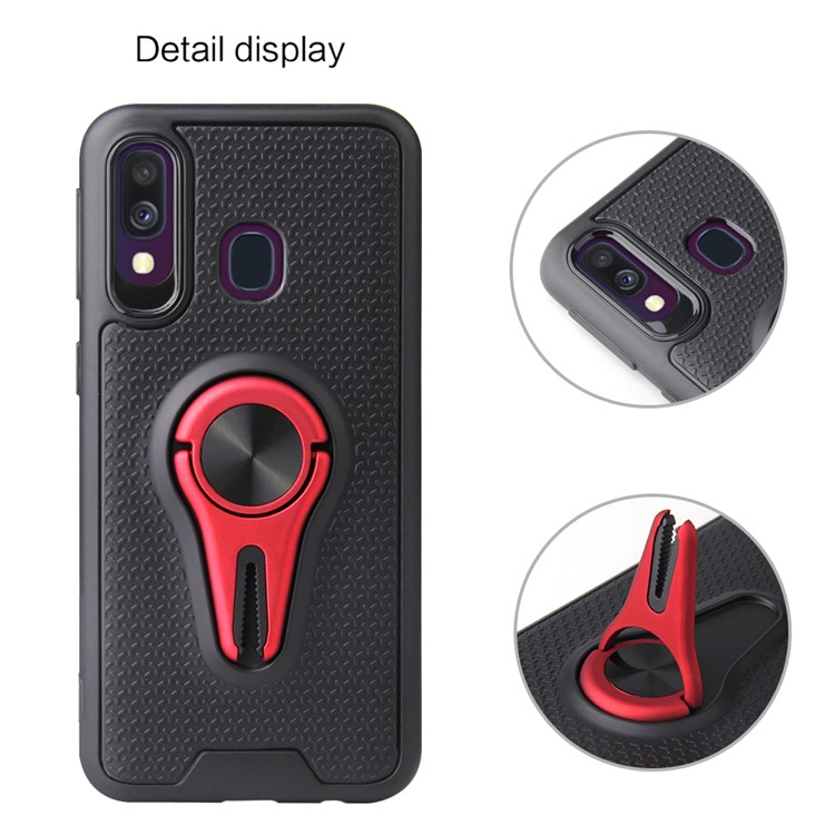 Finger Ring Kickstand PC + TPU Phone Case (Built-in Magnetic Metal Sheet) for Samsung Galaxy A40 - Red-3