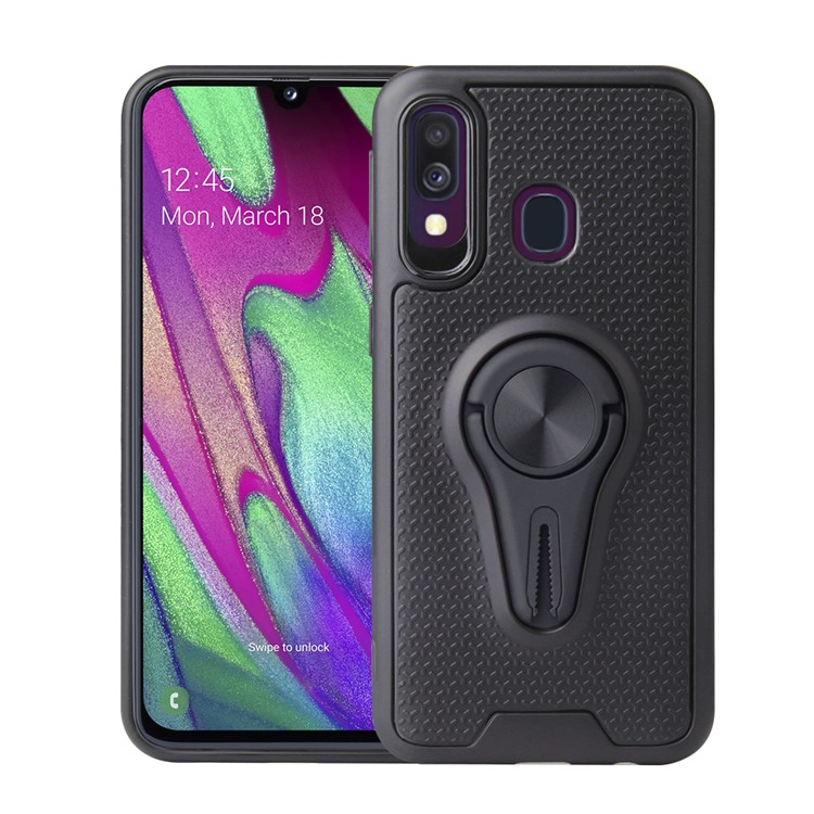 Funda Para Teléfono PC + TPU Con Soporte Para Anillo De Dedo (hoja De Metal Magnética Incorporada) Para Samsung Galaxy A40 - Negro-1