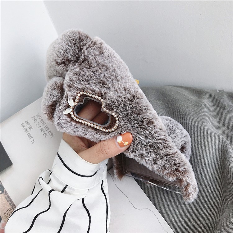 For Samsung Galaxy Note 10 Plus/10 Plus 5G/10 Plus/10 Plus 5G 5G Rabbit Shape Fluffy Fur + TPU Phone Rhinestone Case - Coffee-3