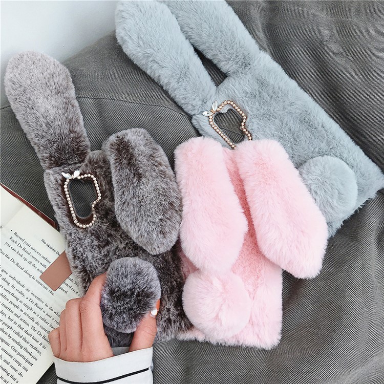 For Samsung Galaxy Note 10 Plus/10 Plus 5G/10 Plus/10 Plus 5G 5G Rabbit Shape Fluffy Fur + TPU Phone Rhinestone Case - Coffee-6