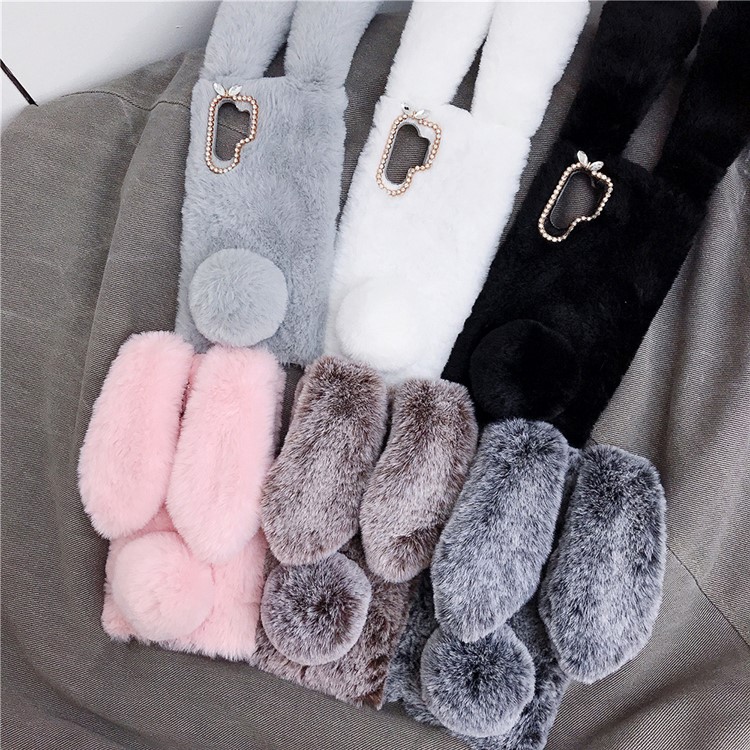 For Samsung Galaxy Note 10 Plus/10 Plus 5G/10 Plus/10 Plus 5G 5G Rabbit Shape Fluffy Fur + TPU Phone Rhinestone Case - Coffee-7