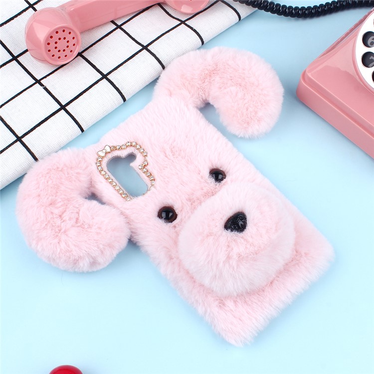 Dog Pattern Fluffy Fur Coated TPU Phone Case for Samsung Galaxy Note 10 - Pink-1