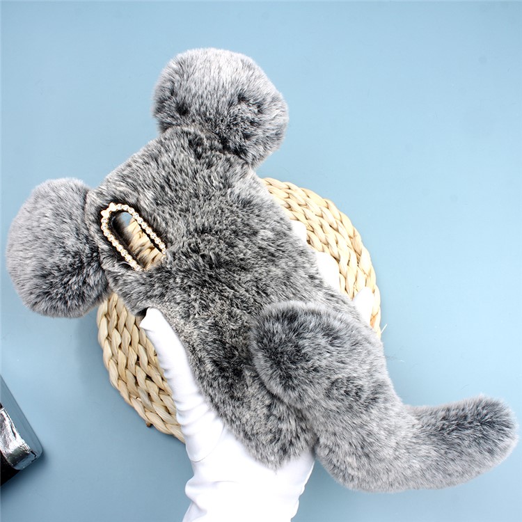 3D Mouse Fluffy Fur Coated Rhinestone TPU Phone Cover for Samsung Galaxy A50 - Dark Grey-2