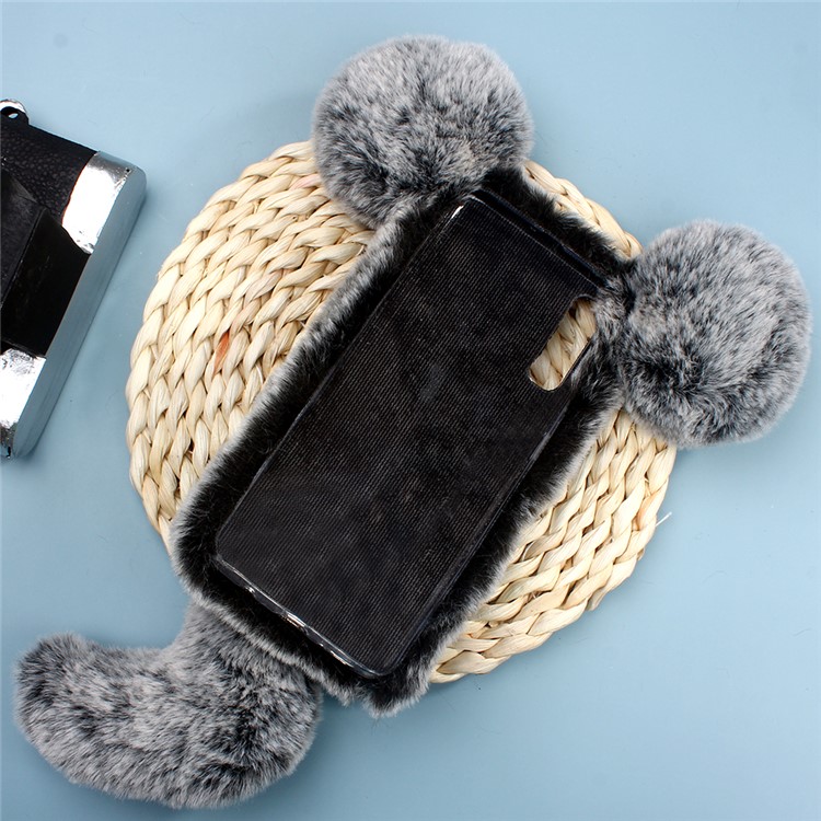 3D Mouse Fluffy Fur Coated Rhinestone TPU Phone Cover for Samsung Galaxy A50 - Dark Grey-3