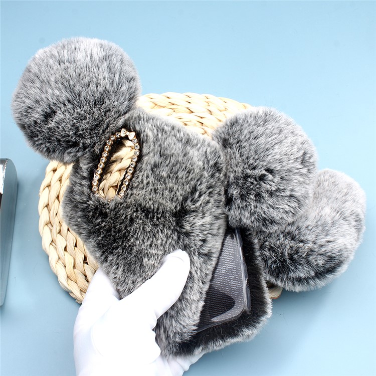 3D Mouse Fluffy Fur Coated Rhinestone TPU Phone Cover for Samsung Galaxy A50 - Dark Grey-6