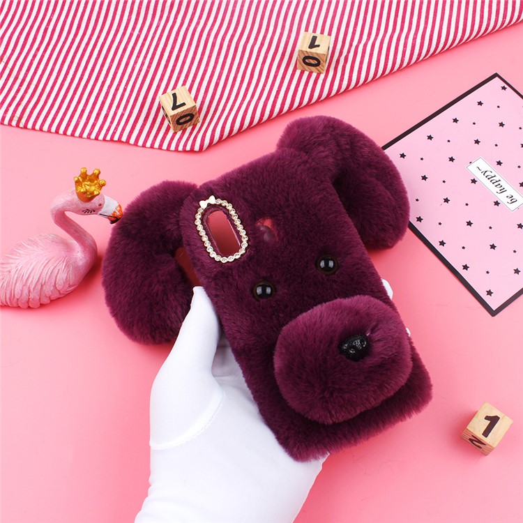 Cute Dog Fluffy Fur Coated TPU Phone Case for Samsung Galaxy A20e - Purple-5