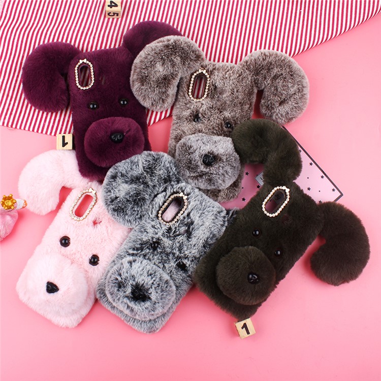 Cute Dog Fluffy Fur Coated TPU Phone Case for Samsung Galaxy A20e - Purple-8