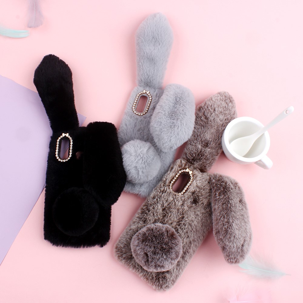 Rabbit Shape Fluffy Fur Coated TPU Phone Case for Samsung Galaxy A20e - Coffee-5