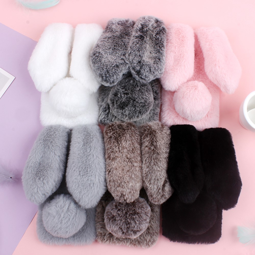 Rabbit Shape Fluffy Fur Coated TPU Phone Case for Samsung Galaxy A20e - Coffee-6