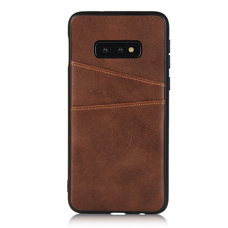 PU Leather Coated Hard PC Phone Casing Dual Card Slots Cover for Samsung Galaxy S10e - Coffee-2