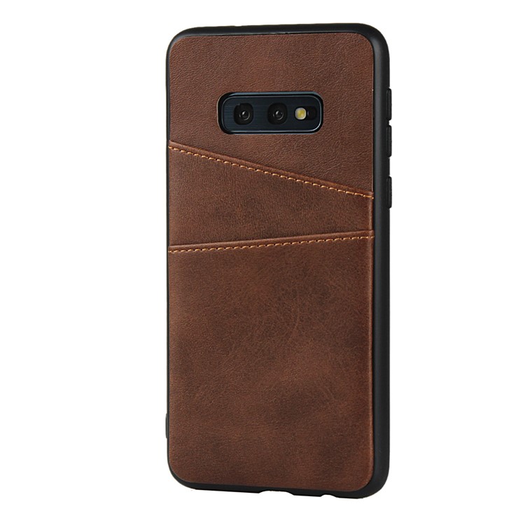 PU Leather Coated Hard PC Phone Casing Dual Card Slots Cover for Samsung Galaxy S10e - Coffee-3