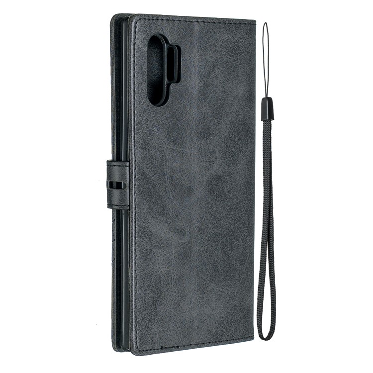 Estande De Couro Com Slots Para Cartão Para Samsung Galaxy Note 10 Plus / Nota 10 Mais 5G - Preto-3