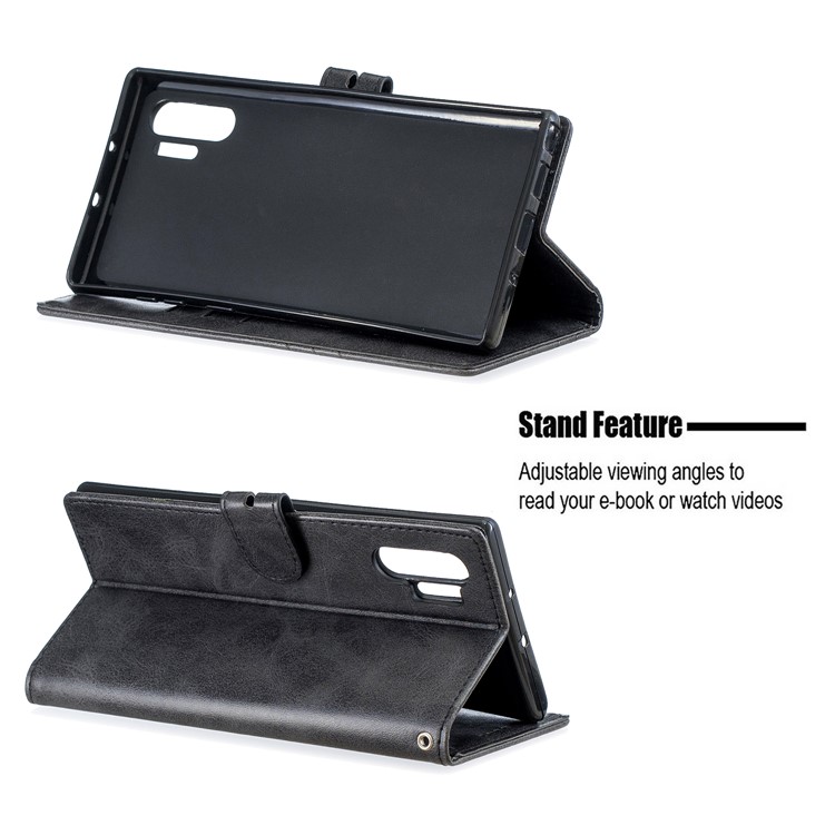 Estande De Couro Com Slots Para Cartão Para Samsung Galaxy Note 10 Plus / Nota 10 Mais 5G - Preto-6