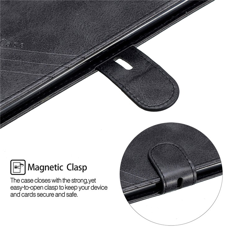 Estande De Couro Com Slots Para Cartão Para Samsung Galaxy Note 10 Plus / Nota 10 Mais 5G - Preto-7