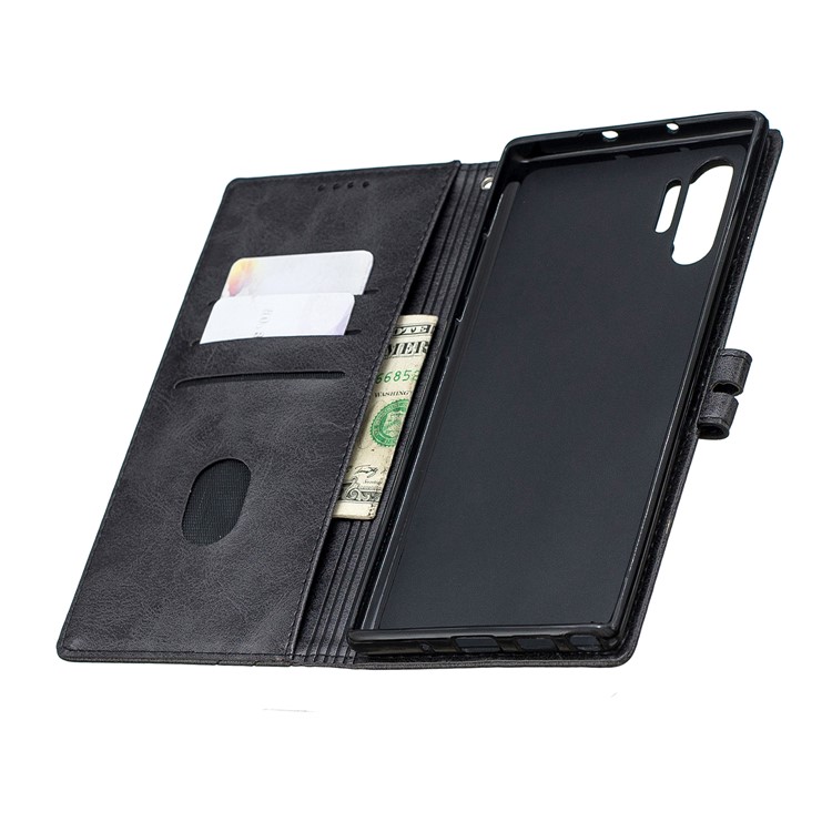 Estande De Couro Com Slots Para Cartão Para Samsung Galaxy Note 10 Plus / Nota 10 Mais 5G - Preto-8