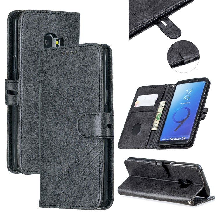 Carteira De Couro Stand Case Para Samsung Galaxy S9 SM-G960 - Preto-1
