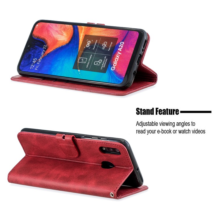 Caso De Suporte De Carteira De Couro PU Para Samsung Galaxy A20e - Vermelho-6