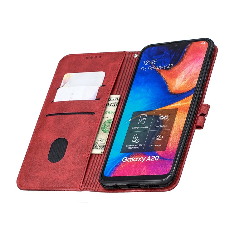 Caso De Suporte De Carteira De Couro PU Para Samsung Galaxy A20e - Vermelho-8