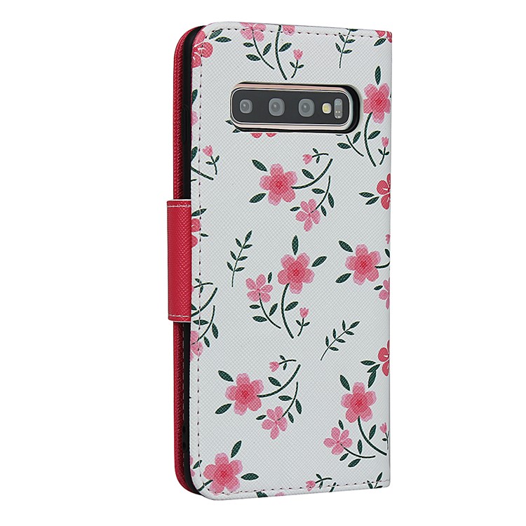 Flower Pattern Printing PU Leather + TPU Wallet Phone Case with Lanyard for Samsung Galaxy S10 Plus - Rose-4