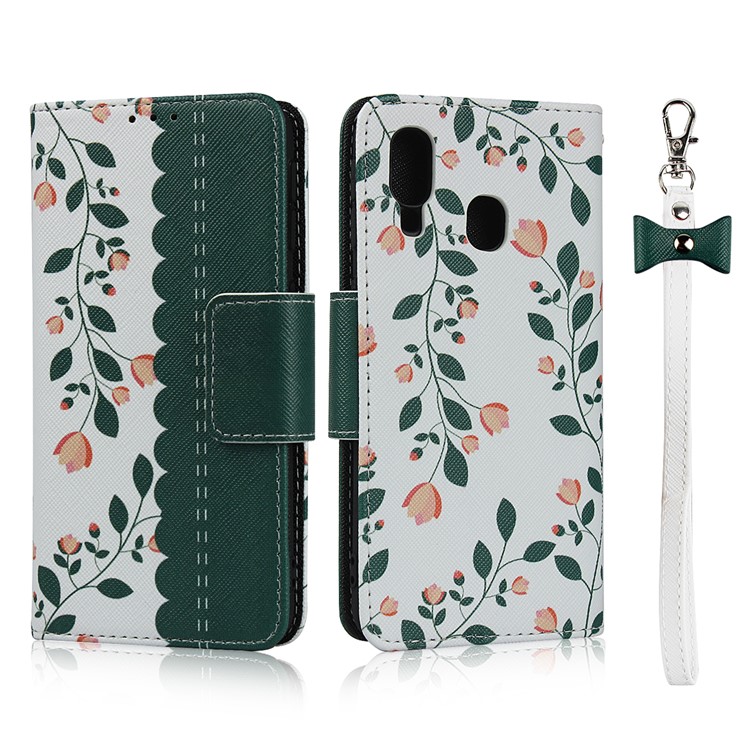 Pattern Printing PU Leather + TPU Wallet Phone Cover for Samsung Galaxy A40 - Dark Green-1