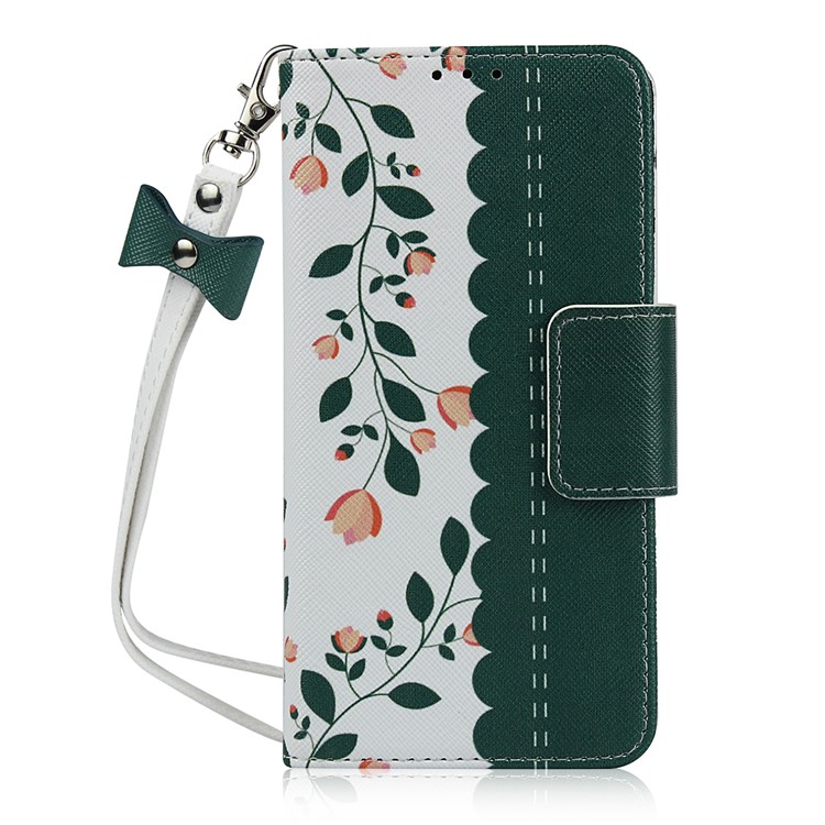 Pattern Printing PU Leather + TPU Wallet Phone Cover for Samsung Galaxy A40 - Dark Green-2