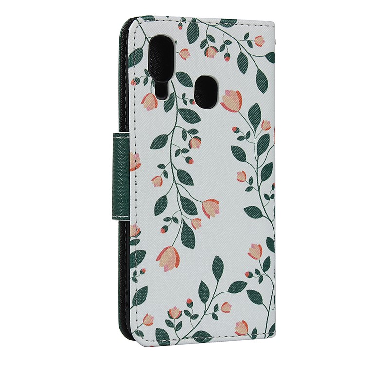 Pattern Printing PU Leather + TPU Wallet Phone Cover for Samsung Galaxy A40 - Dark Green-4