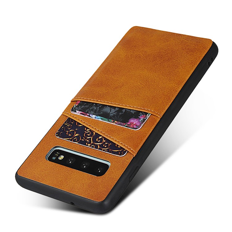 PU Leather Coated Hard PC Cell Casing Dual Card Slots Cover for Samsung Galaxy S10 Plus - Brown-5