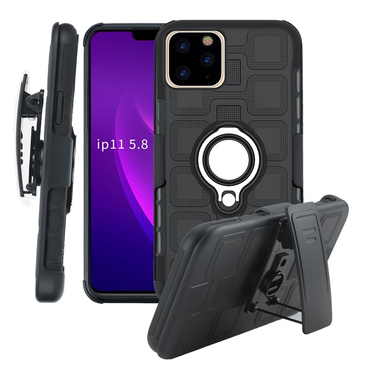 Geometric Pattern TPU PC Hybrid Phone Cover with Kickstand Belt Clip for iPhone (2019) 6.5-inch - Black-1