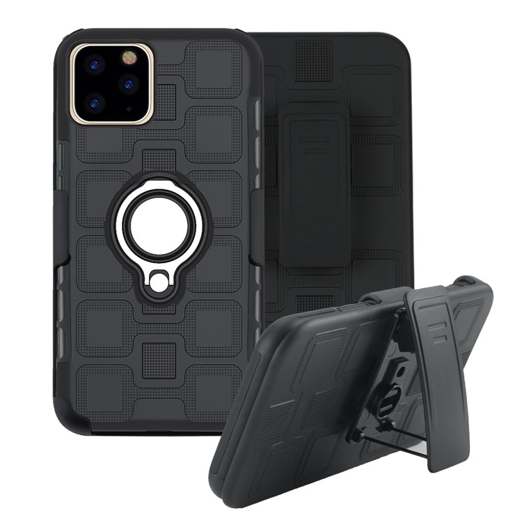 Geometric Pattern TPU PC Hybrid Phone Cover with Kickstand Belt Clip for iPhone (2019) 6.5-inch - Black-2